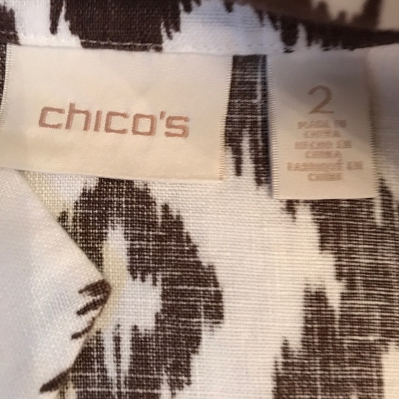 Chico's Ikat Brown & White Linen Blazer 2 - Picture 4 of 8